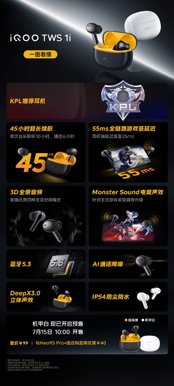 99元 iQOO TWS 1i真无线耳机发布:45小时超长续航插图2 99元 iQOO TWS 1i真无线耳机发布:45小时超长续航