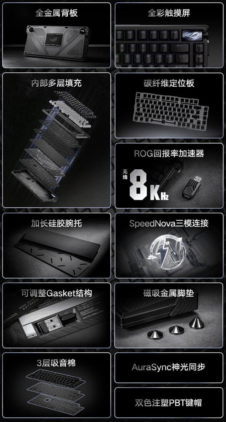 OLED 触摸副屏 + 无线 8KHz 回报率:ROG 夜魔 Extreme 三模机械键盘 3599 元首销插图1 OLED 触摸副屏 + 无线 8KHz 回报率:ROG 夜魔 Extreme 三模机械键盘 3599 元首销