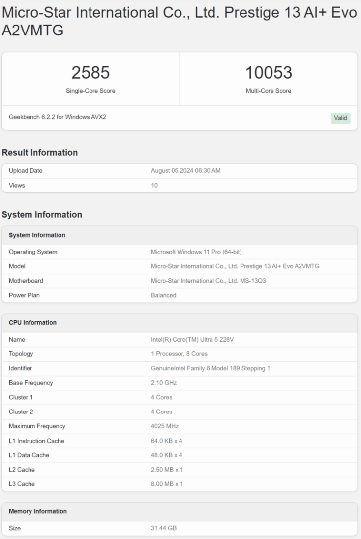 英特尔酷睿 Ultra 5 228V 处理器跑分首曝,17~30W 低端单核超 54W 旗舰 Ultra 9 185H插图 英特尔酷睿 Ultra 5 228V 处理器跑分首曝,17~30W 低端单核超 54W 旗舰 Ultra 9 185H