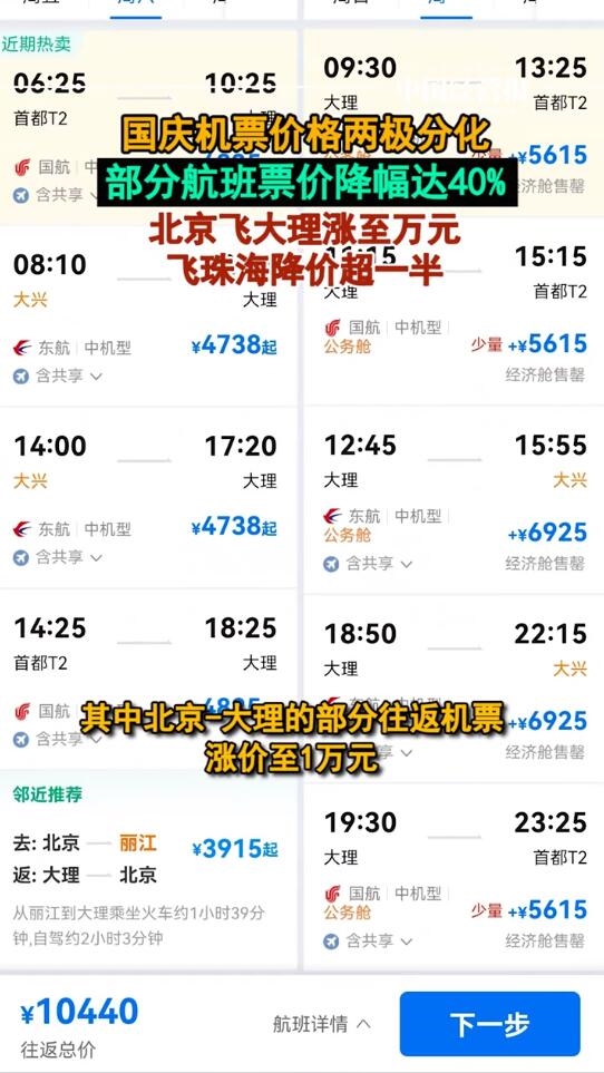 连休7天!国庆机票价格两极分化插图1 连休7天!国庆机票价格两极分化