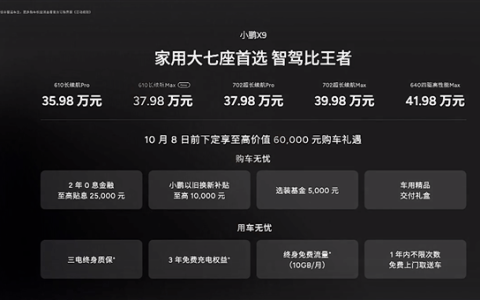 2万元买激光雷达智驾！小鹏X9 610长续航Max版发布：37.89万元