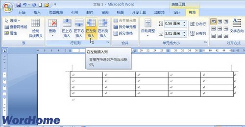 Word2007怎样在表格中插入行和列