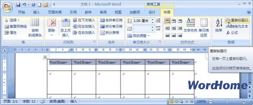 Word2007怎样设置表格表头重复