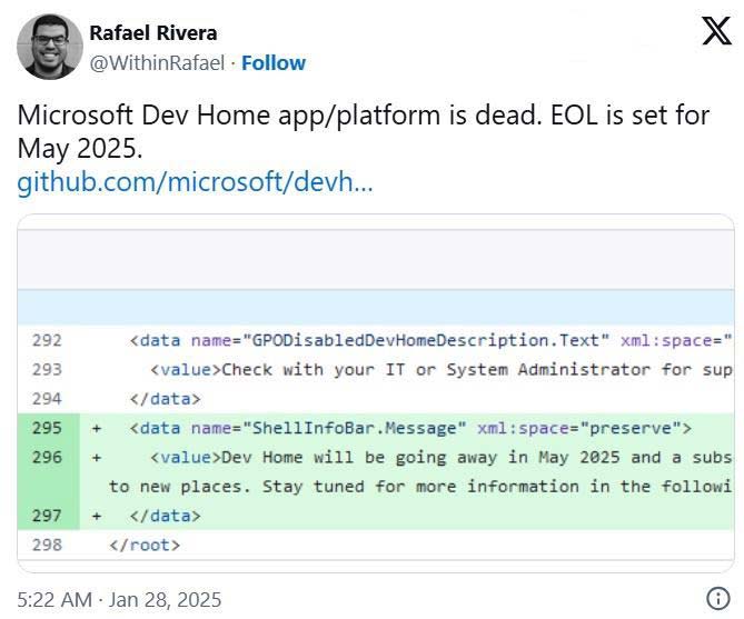 微软砍刀部又出动了! Win11 Dev Home 应用被曝将于 5 月下线插图2