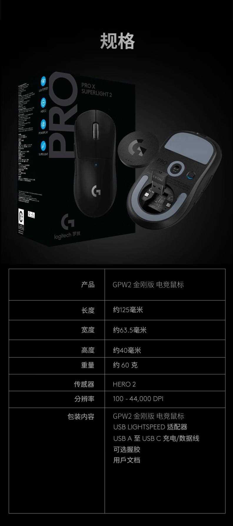 轻至60克! 罗技 GPW2 金刚版电竞鼠标发布:首发699元插图2