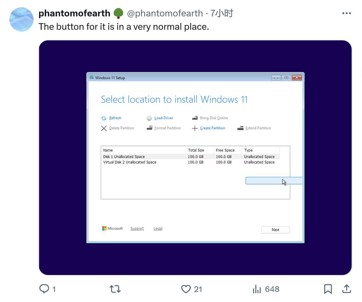 Win11最新预览版Build 27823中装机界面可选择 ReFS 替代 NTFS 格式