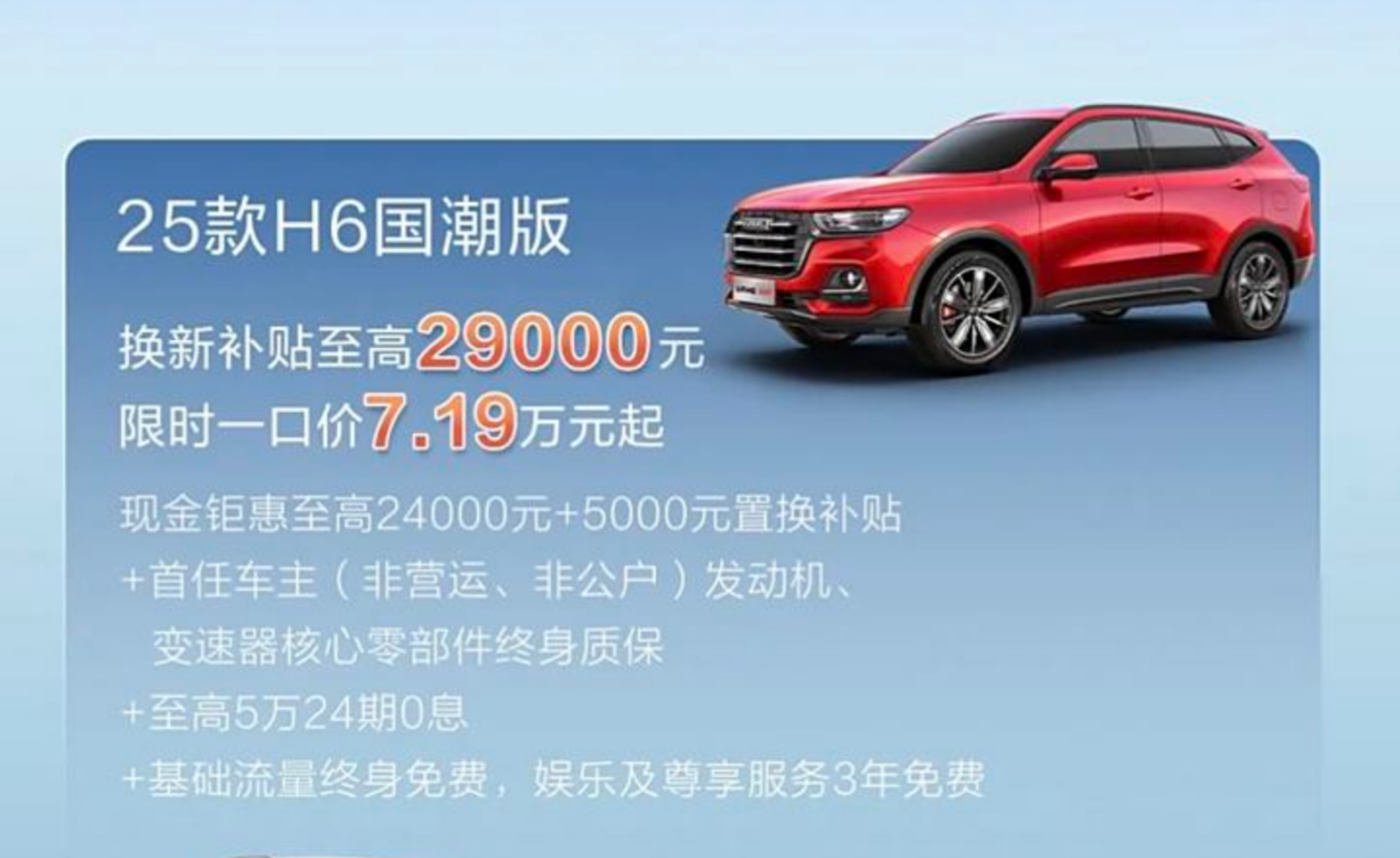 购车门槛降低，对标吉利博越，哈弗H6国潮版限时7.19万起售
