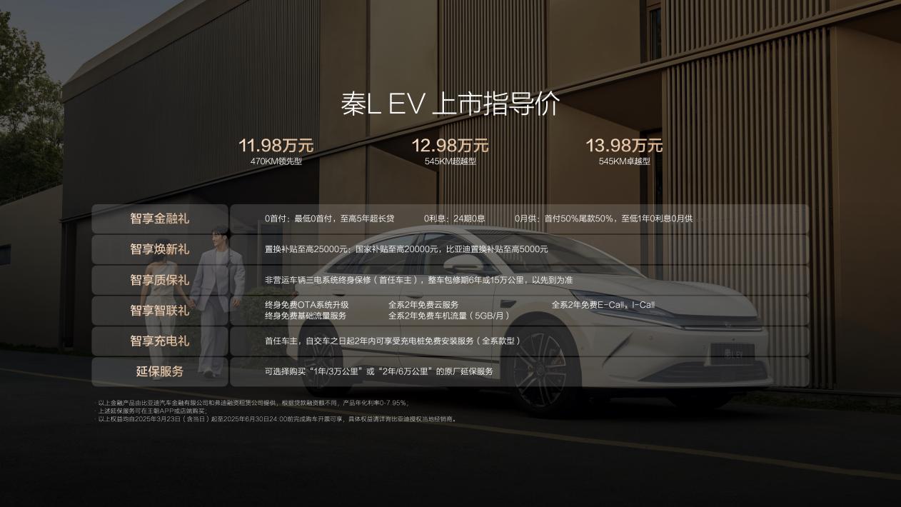 平替Model 3！比亚迪秦L EV 11.98万元起