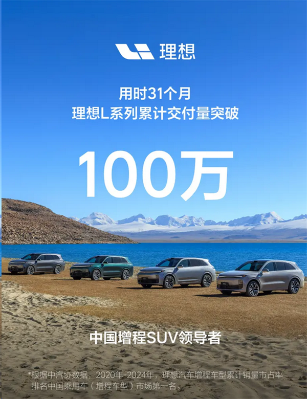 用时31个月！理想L系列累计交付突破100万台