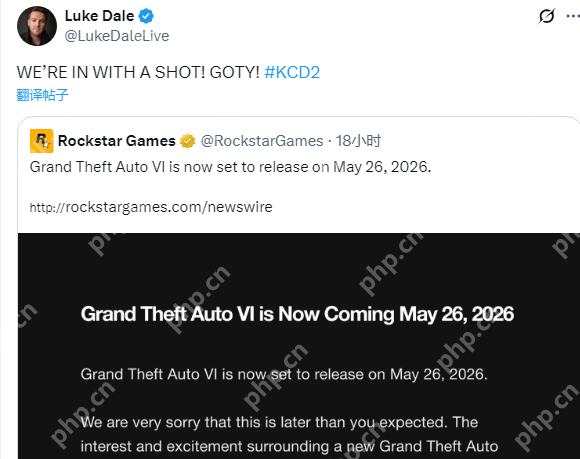 《天国：拯救2》演员大赞《GTA6》跳票 GOTY机会来了