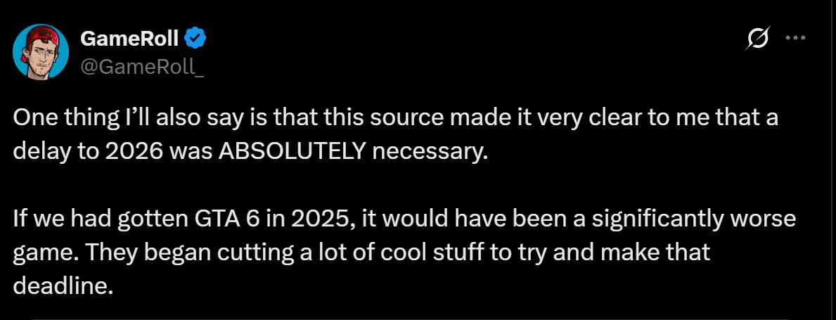 传《GTA6》“必须”跳票 否则体验会天差地别