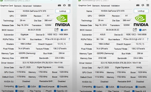 11年前的GTX 970升到8GB显存游戏实测：比原版快了40%！