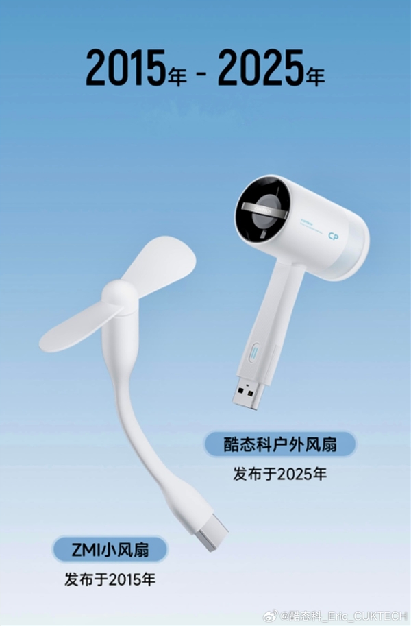 十年前爆款迭代！酷态科CP超级户外风扇发布：69元、38000转电机