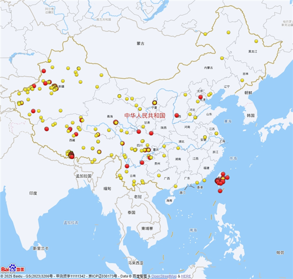 今年我国已发生三级以上地震318次：台湾省最频繁