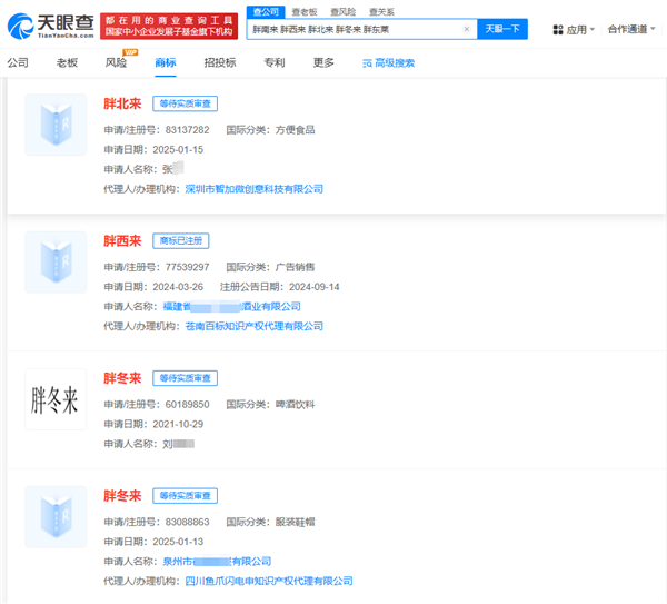 胖都来还不够！“胖南来、胖西来、胖北来、胖东莱”商标都已被抢注