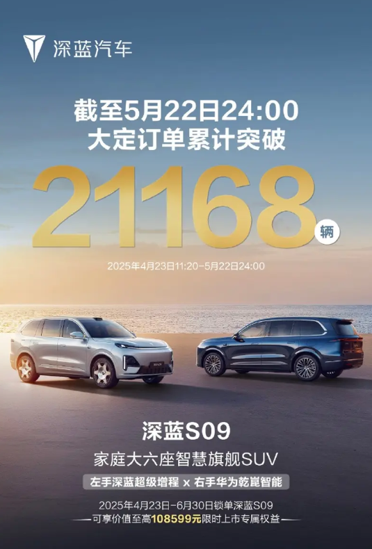 补贴价20.49万元起！深蓝S09大定订单累计突破21168辆