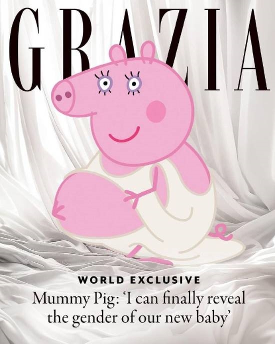 《小猪佩奇》猪妈妈三胎孕期照登上时尚杂志封面