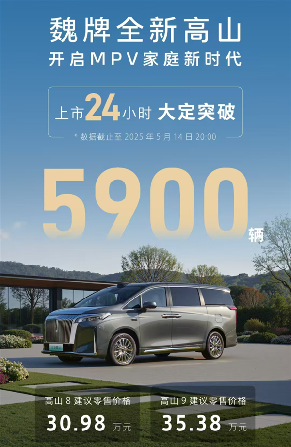 让魏建军买了5台埃尔法的魏牌高山成了！上市24小时大定破5900台