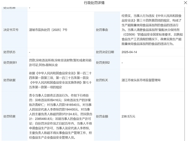 315曝光的保水虾仁涉事企业现状：违法所得已被没收并被罚款