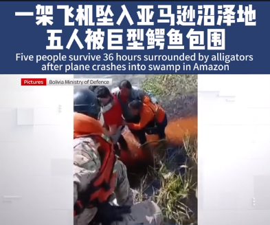 飞机故障迫降亚马逊鳄鱼巢穴 获救者：鳄鱼和蛇整晚盯着我们
