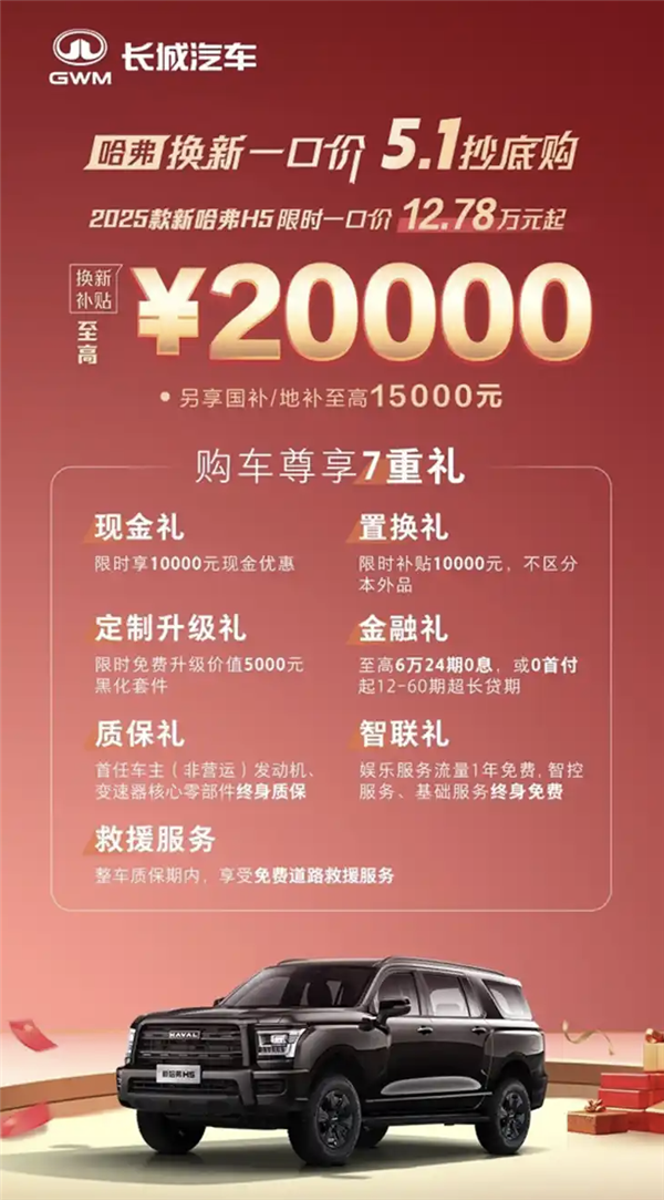 2025款长城哈弗H5公布限时一口价：全尺寸SUV仅需12.78万起