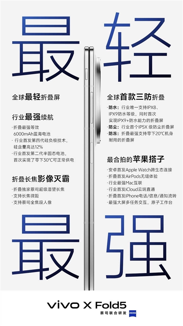 史上最轻大折叠！vivo X Fold5今晚发布：配置汇总来了