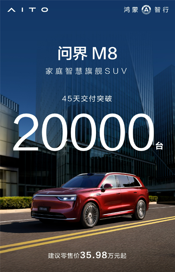 问界又一顶梁柱立起来了！全新M8交付45天即破2万台