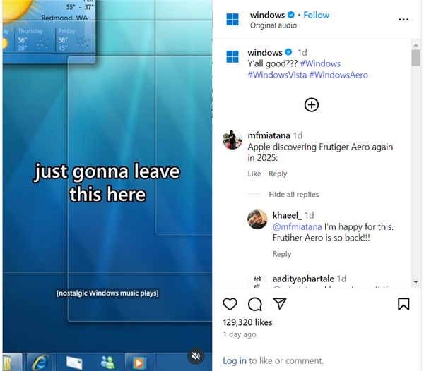 macOS 26液态玻璃“致敬”Windows Vista：微软罕见贴脸嘲讽
