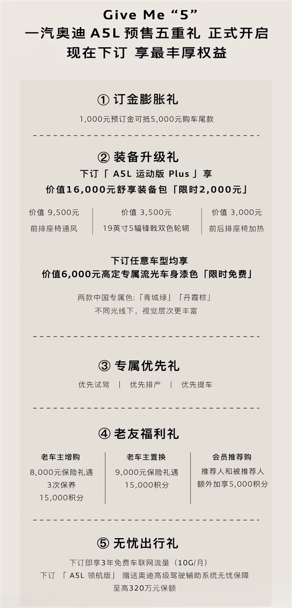 首款华为智驾德系豪车！一汽奥迪A5L开启预售