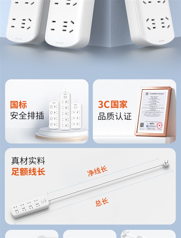 新国标更安全：喜美诺六位21孔总控插排20.9元发车