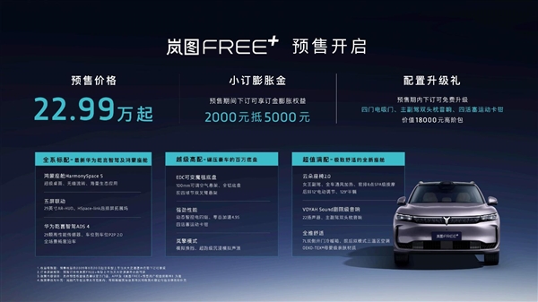 全系标配华为乾崑智驾ADS4 岚图FREE+正式预售22.99万元起