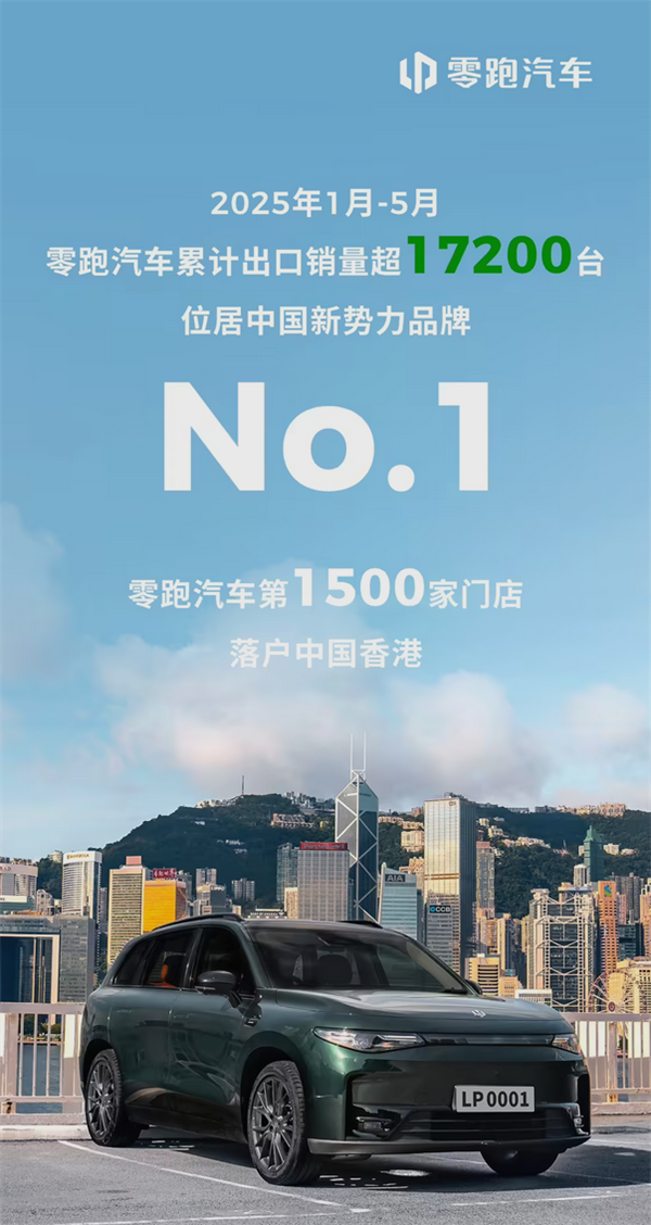 中国新势力品牌No.1！零跑1月-5月累计出口销量超1.7万台