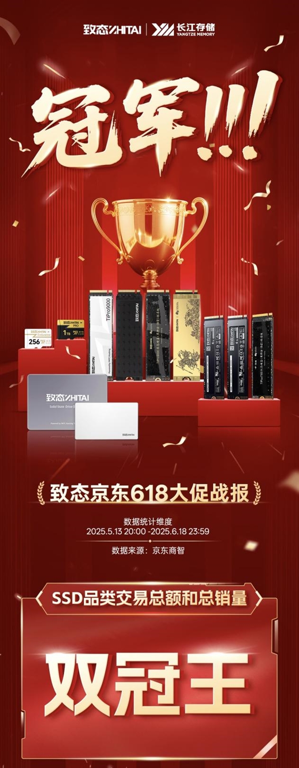 致态荣膺京东618 SSD品类交易总额、总销量“双冠王”！