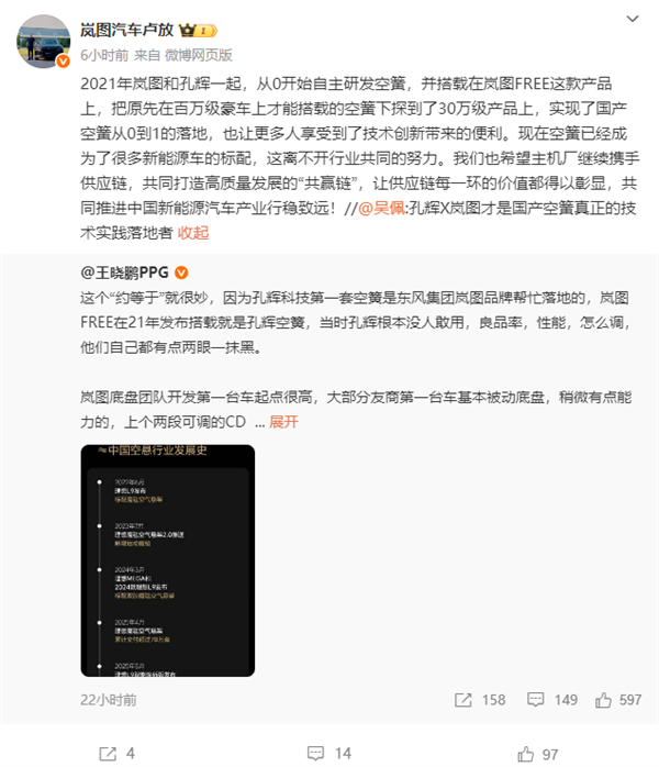 博主讲述国产空气悬架供应商孔辉科技发家史：岚图CEO一语中的