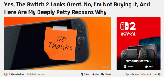 媒体谈为何不买Switch 2 编辑自嘲最终也会妥协