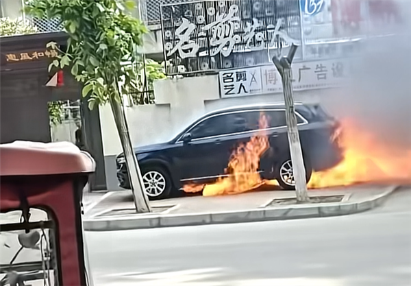 一新能源SUV停车状态自燃起火:底盘喷出熊熊火焰插图 一新能源SUV停车状态自燃起火:底盘喷出熊熊火焰