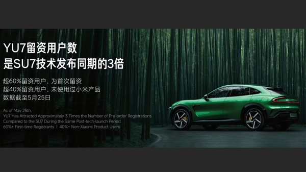 雷军再造爆款车！小米YU7留资用户数是SU7同期的3倍