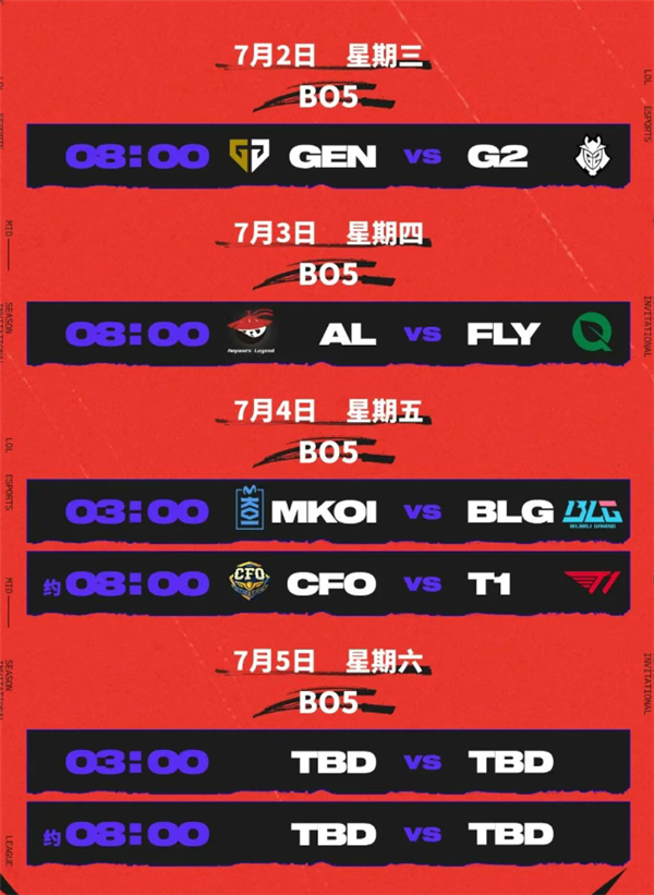 《英雄联盟》2025 MSI淘汰赛赛程出炉：中国战队AL首战FLY