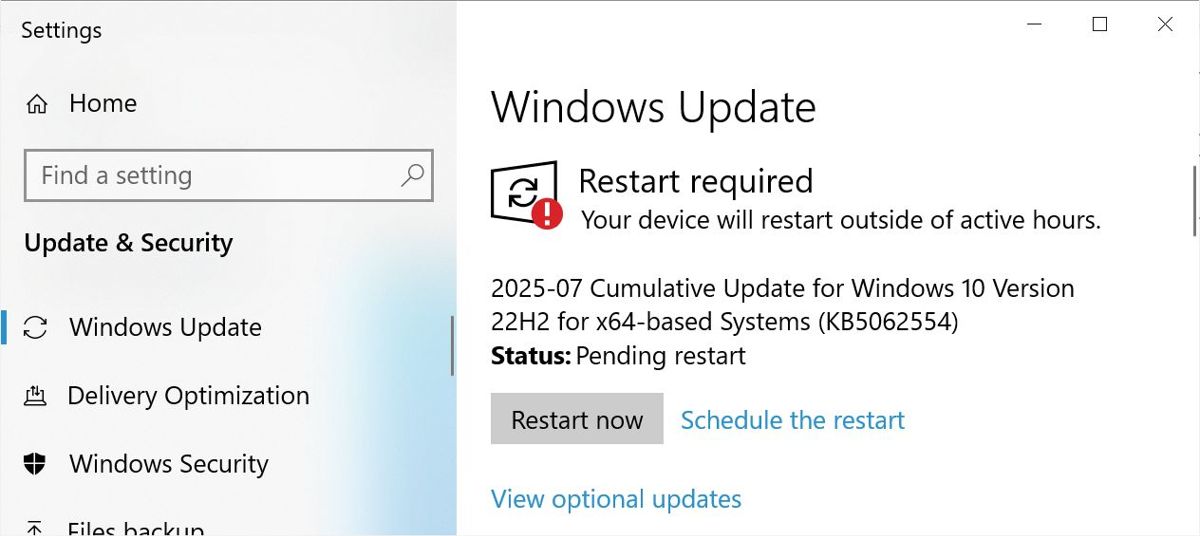 Win10 22H2/21H2 7月累积更新KB5062554推送:修复137个漏洞