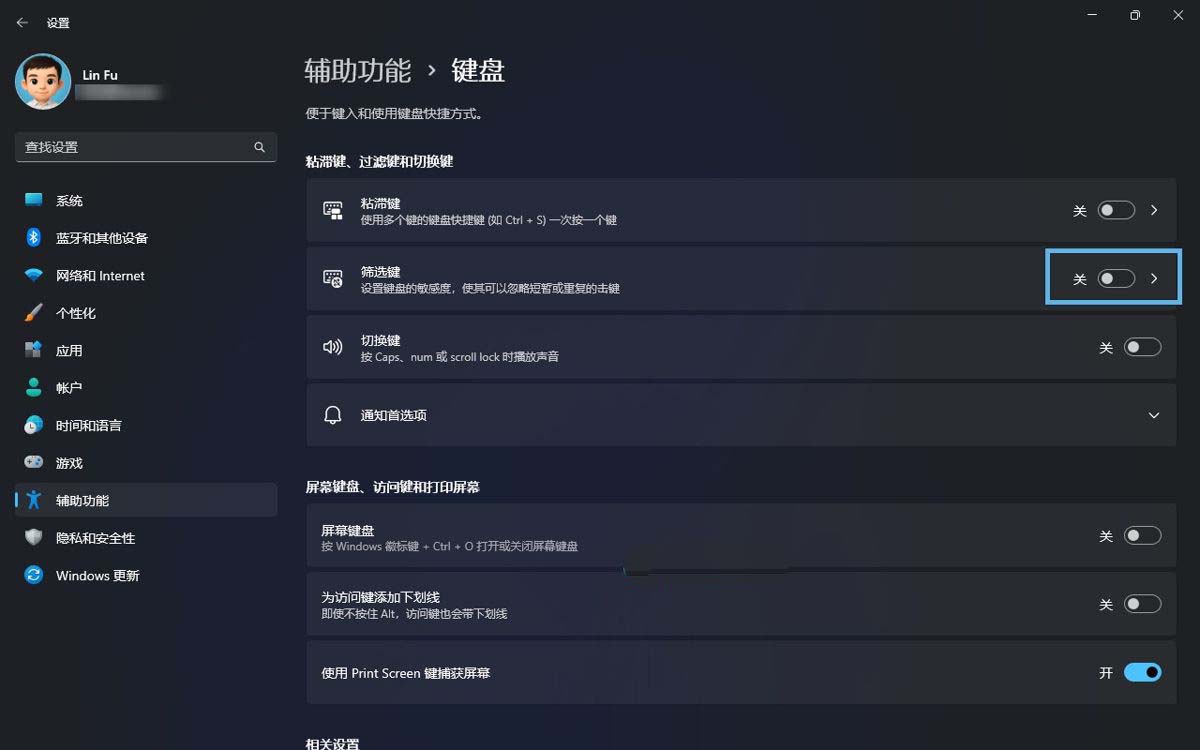windows筛选键有什么用? Windows筛选键开启关闭以及设置指南插图3