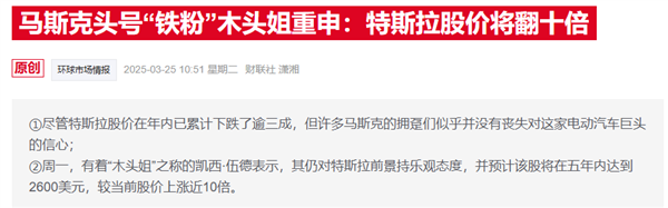 特斯拉暴跌后“木头姐”仍力挺：至少马斯克淡出白宫事务了