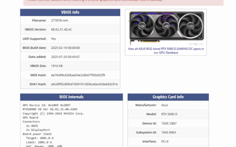 单16Pin榨出2001W！ROG夜神RTX 5090D非官方BIOS流出：你敢试吗
