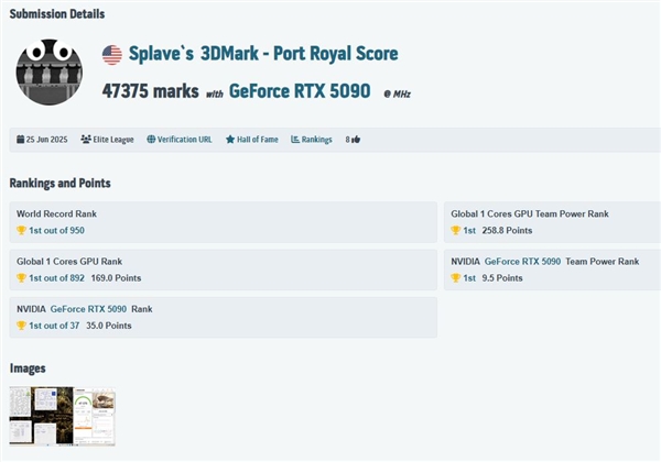 狂甩平均线31%！华硕ROG夜神RTX 5090创Port Royal新纪录