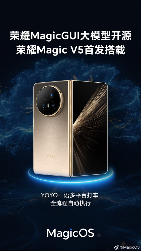 荣耀MagicGUI大模型发布并开源！Magic V5首发搭载：跨应用/设备自动化