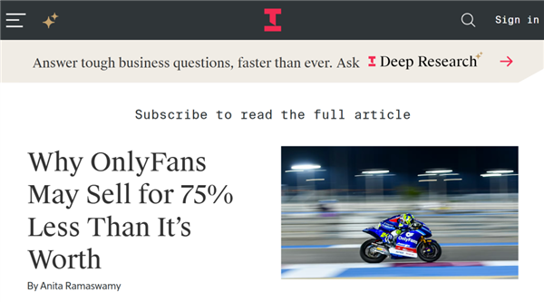 全球最大成人网站OnlyFans卖身了 原来只值这个价