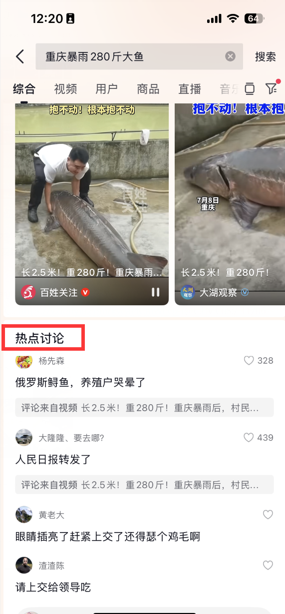 长2.5米！重280斤！重庆暴雨后村民捡到一大鱼：根本抱不动