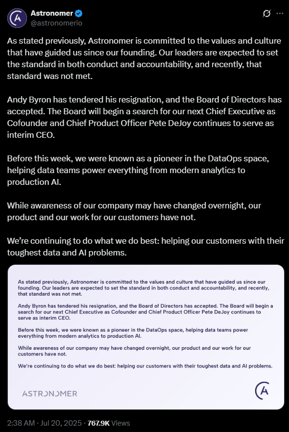 演唱会搂抱HR画面被疯传 美国IT公司CEO拜伦辞职