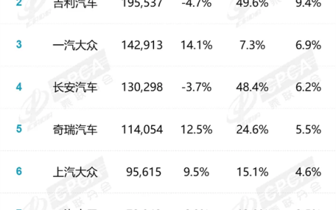 中国6月汽车厂商销量榜：合资跌落神坛 国产车前五占据四席