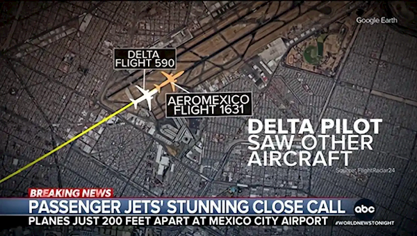 墨西哥一客机降落时差点与另一航班相撞 两机仅距60米