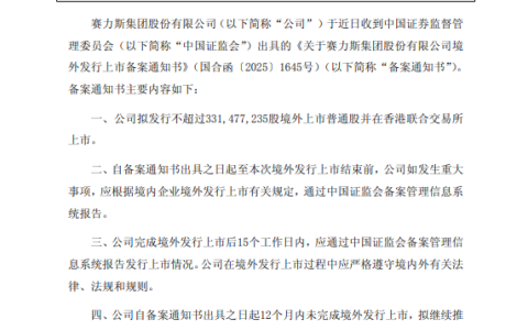赛力斯获证监会备案拟港股上市 A股盘中涨停创历史新高